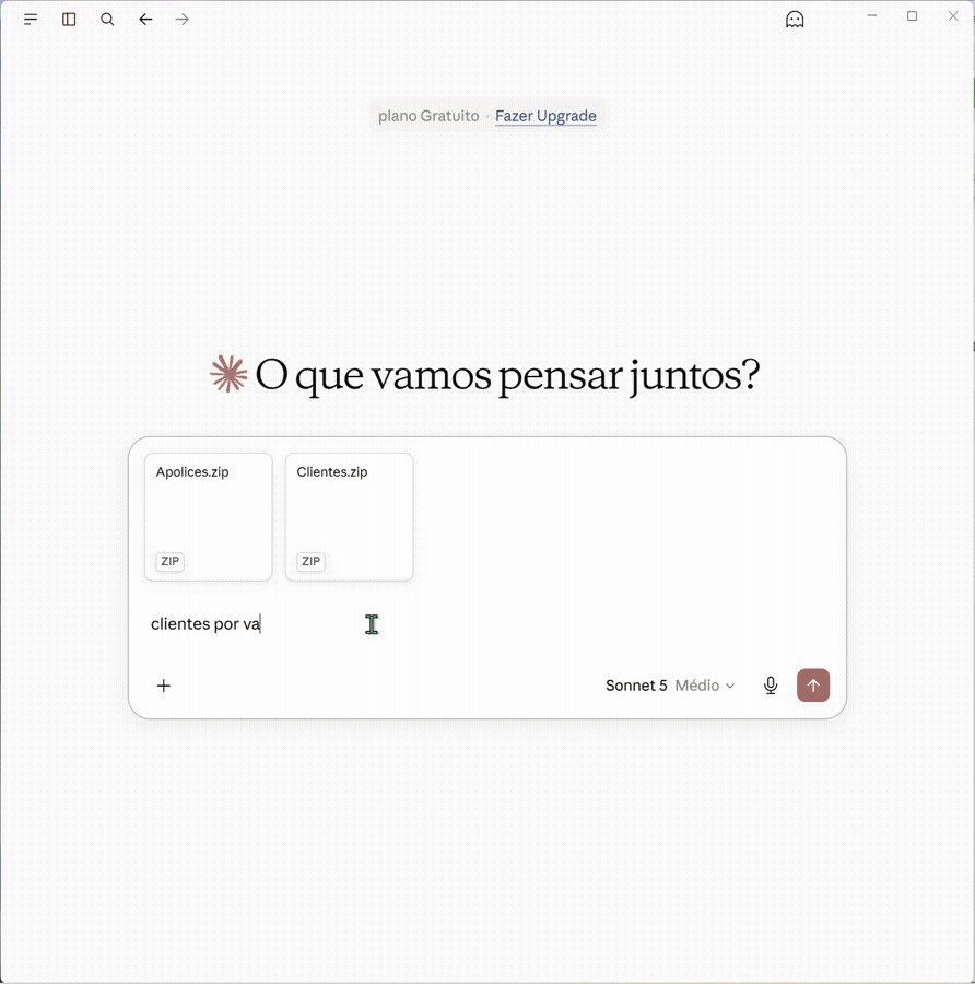 Exemplo de pedido 'Clientes por valor' com os ficheiros Clientes.zip e Apolices.zip